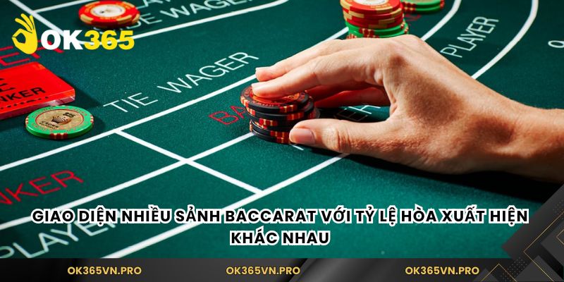 Giao diện nhiều sảnh baccarat với tỷ lệ hòa xuất hiện khác nhau 